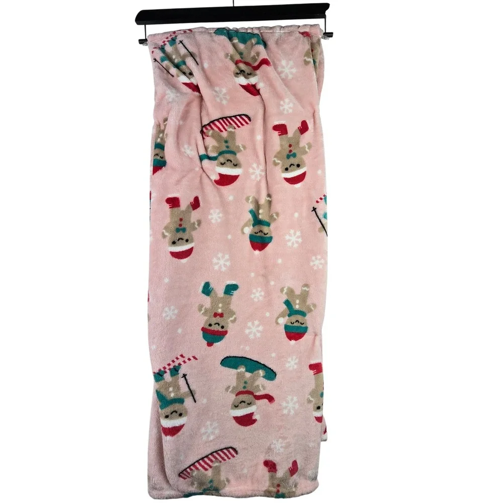 Casaba Kids Pink Gingerbread Winter Sports Plush Throw 50x70 BNWT